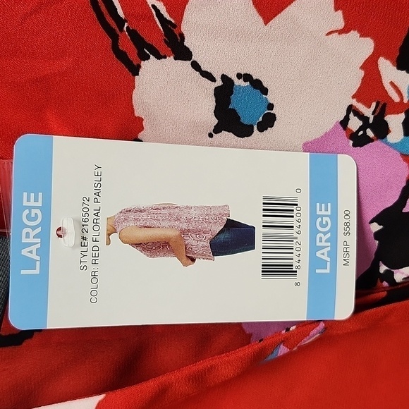 NWT CHELSEA & THEODORE RED SLEEVELESS FLORAL BLOUSE LARGE - Picture 5 of 9